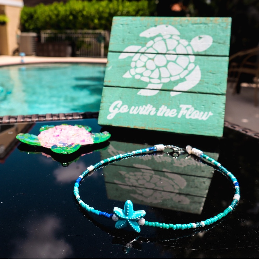 Blue Starfish Beaded Necklace